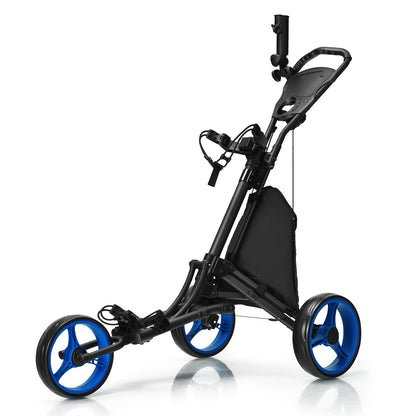 3 Wheel Golf Push Pull Cart, Lightweight Foldable Golf Trolley with Adjustable Height Handle