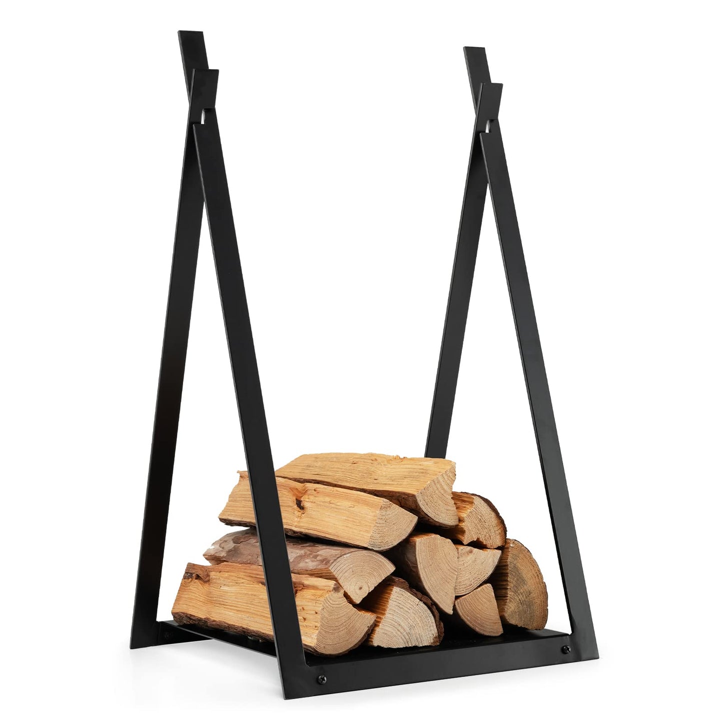 GiantexUK Firewood Rack, Indoor Outdoor Metal Firewood Log Holder, Heavy Duty Triangular Fireplace Wood Storage Shelf for Patio Garden Backyard, 40 x 37 x 70cm