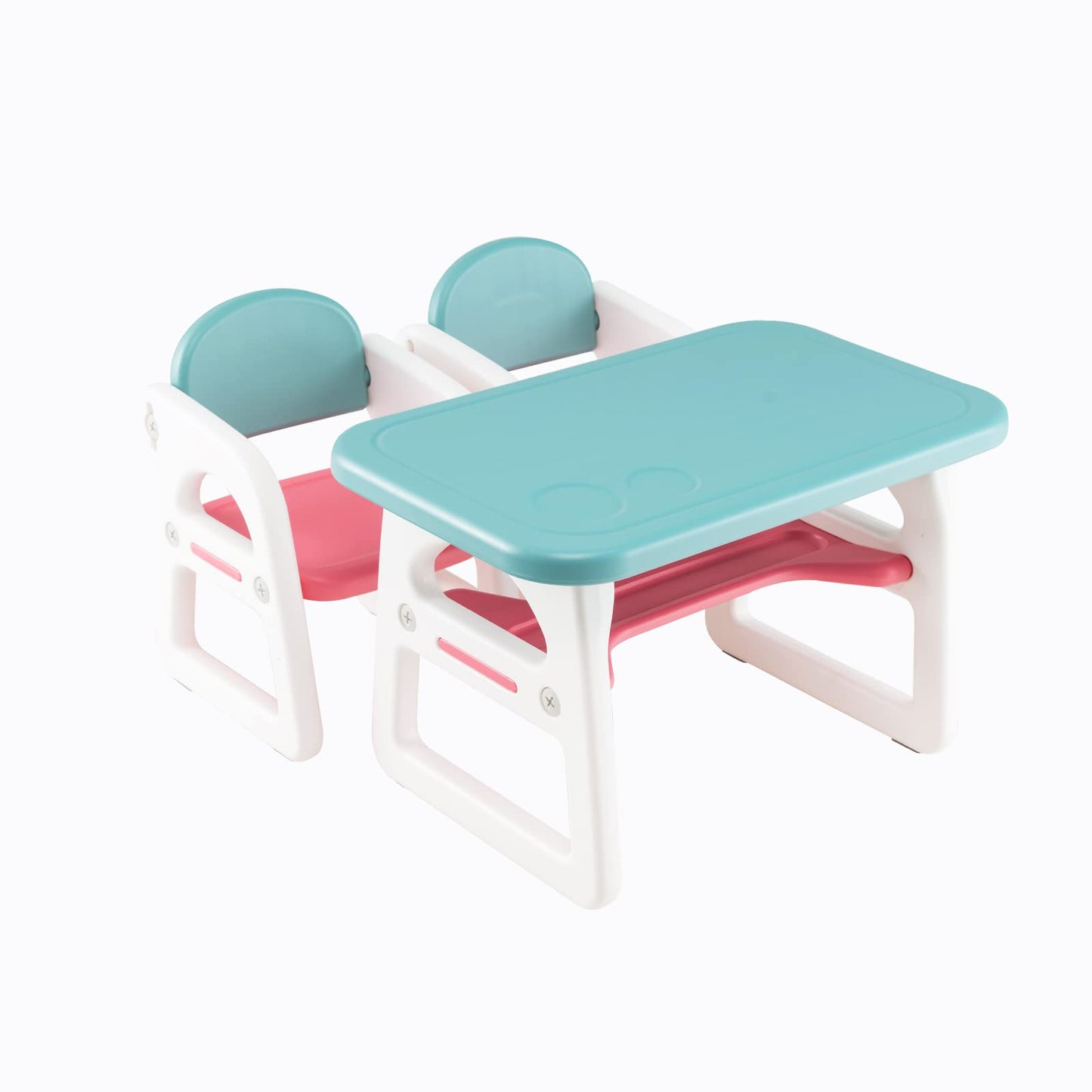 Toddler Table and Chairs Set, Plactic Children Activity Table with Storage Rack