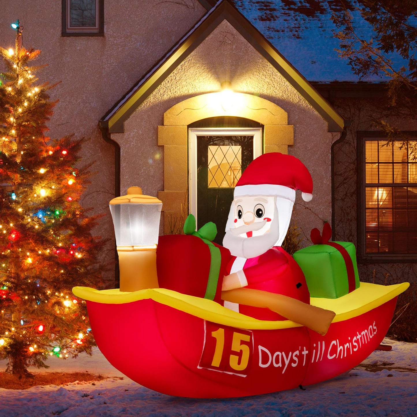 Inflatable Christmas Santa Claus, Self Inflating Xmas Decoration with LED Lights and Blower