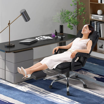 PU Leather Office Chair, Height Adjustable Reclining Computer Desk Chair with Retractable Footrest