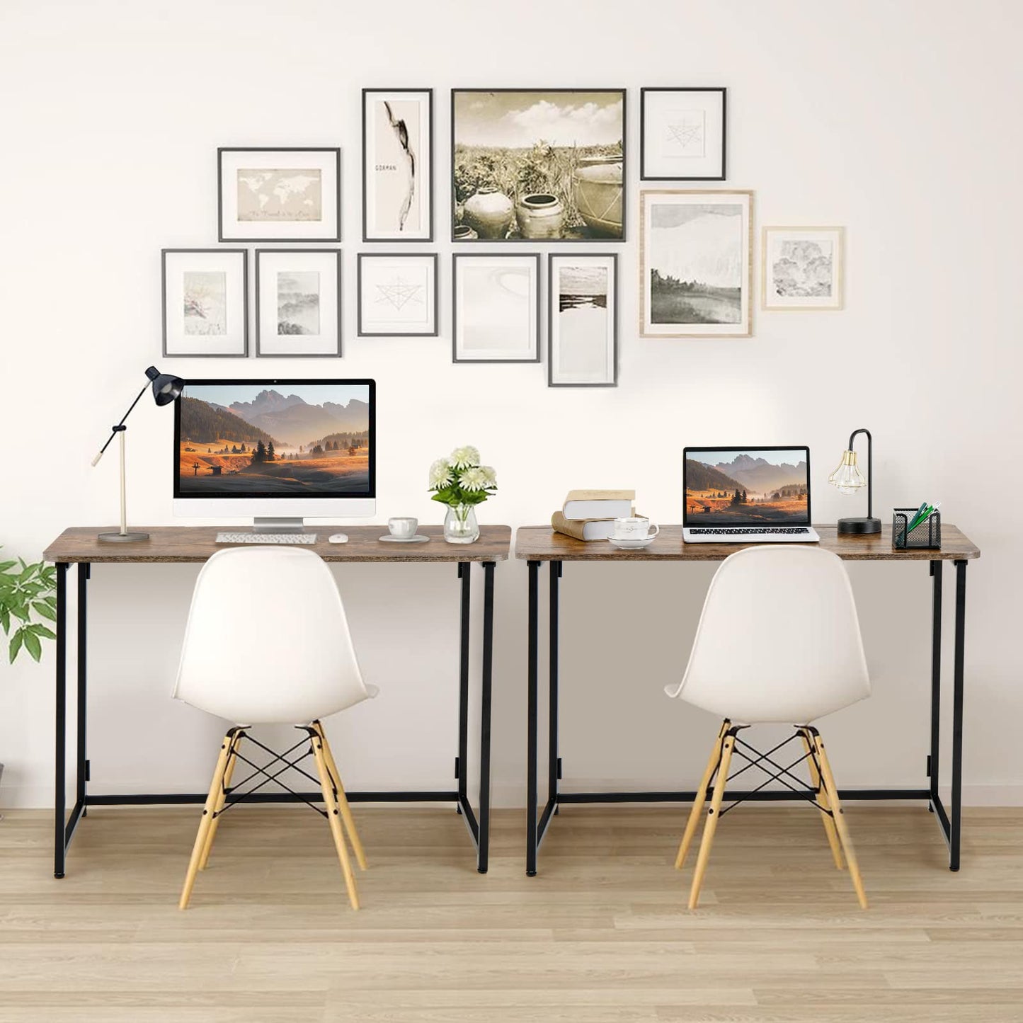 Folding Computer Desk, Simple PC Laptop Table Writing Workstation (Rustic Brown+Black, 100 x 50 x 72cm)