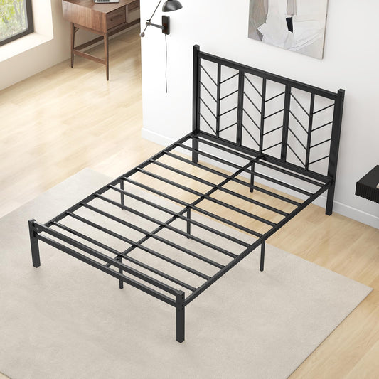 4FT6/5FT Platform Bed Frame, Double/King Size Metal Slat Support Mattress Foundation