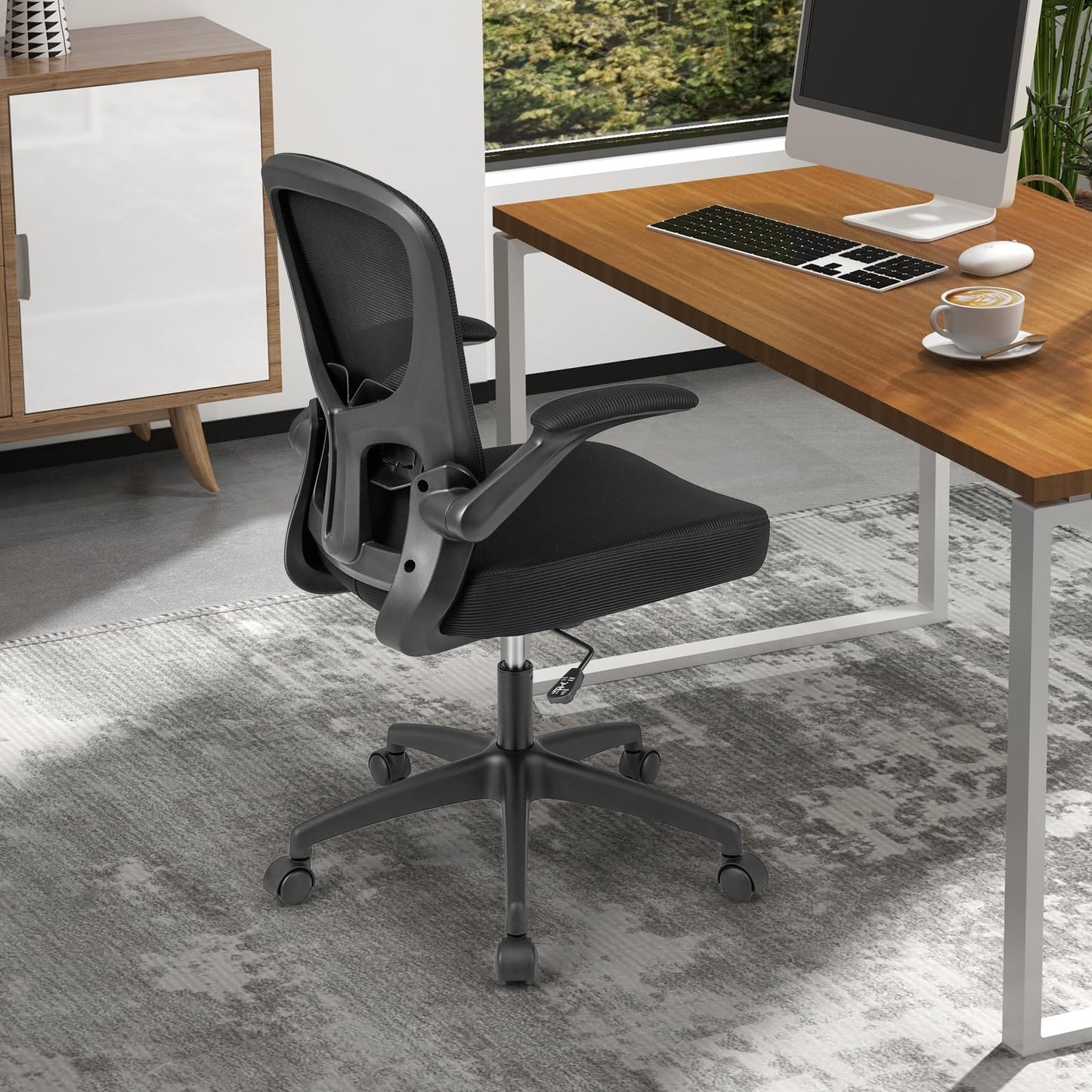 Ergonomic Office Chair, Adjustable Swivel Mesh Task Chair with Flip-Up Armrests, Adjustable Lumbar Support & 90°-120° Rocking Backrest