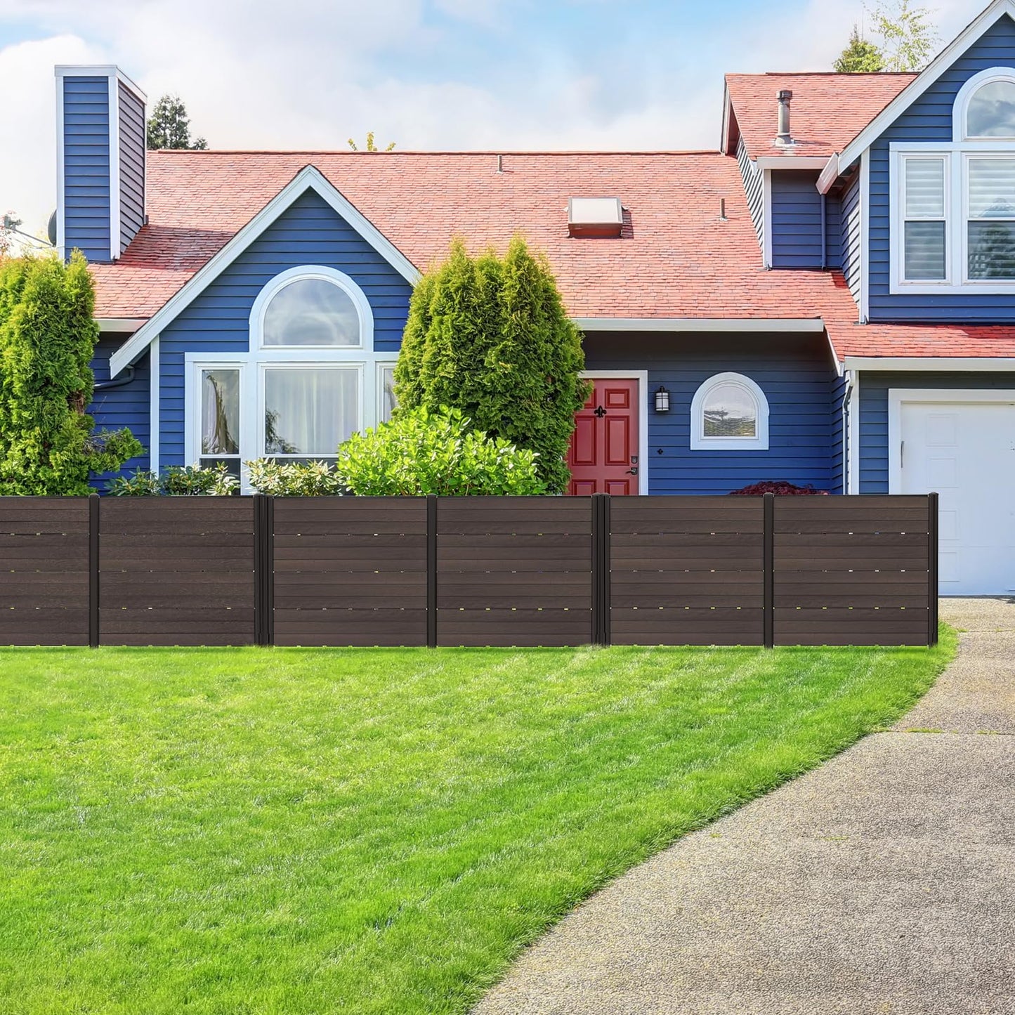 2 Panels Outdoor Privacy Screen, 120 x 115cm Decorative Fence Trash Can Enclosure with 5 Stakes