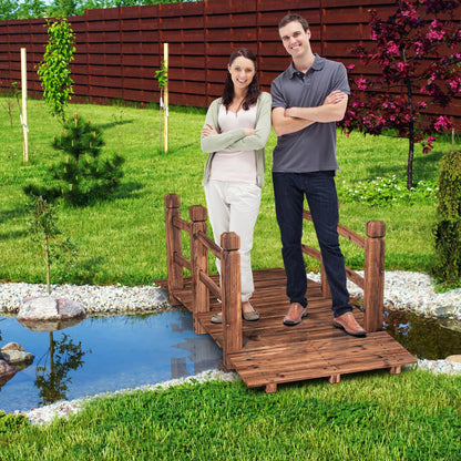 GiantexUK 1.5M Wooden Garden Bridge, Decorative Arc Footbridge with Safety Guardrails