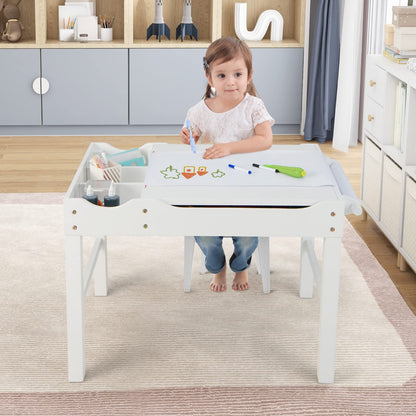 2-in-1 Kids Activity Table, Wooden Children Building Blocks Table with Reversible Tabletop