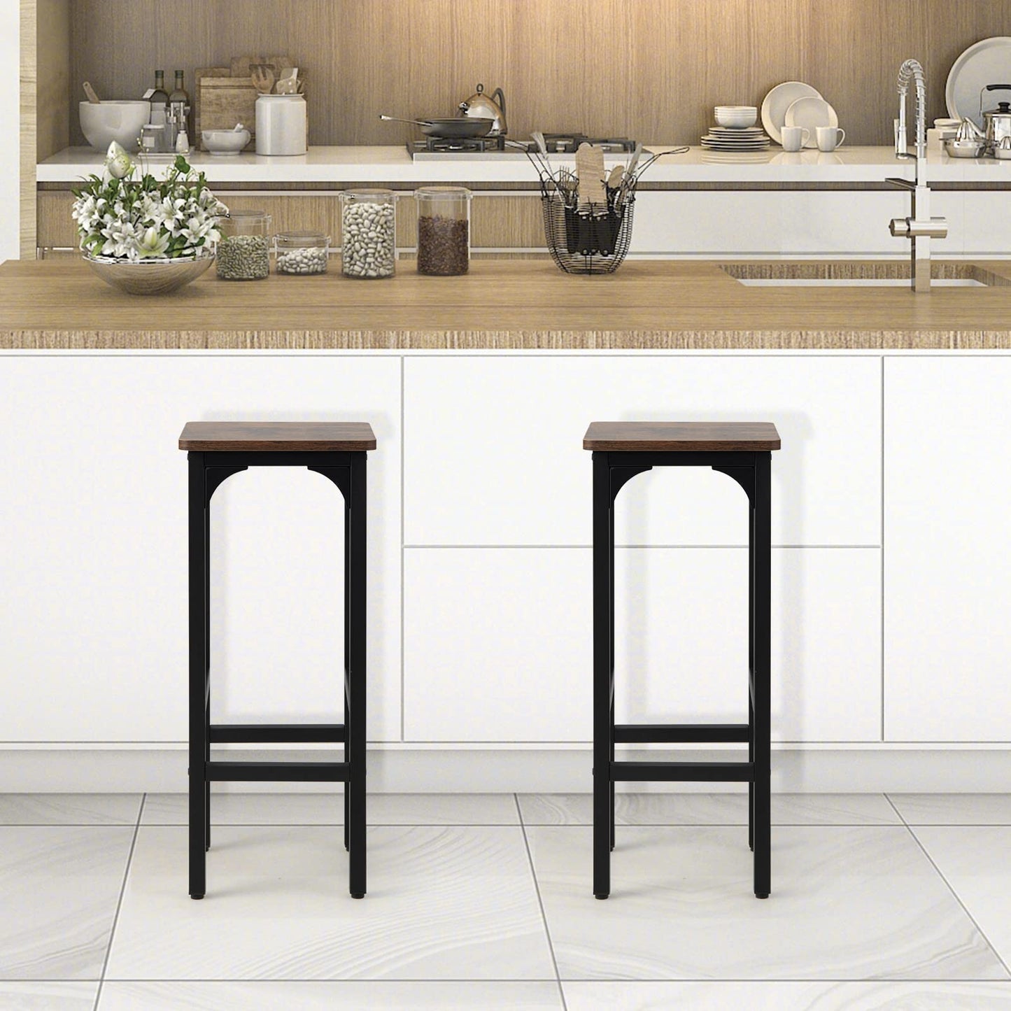 GiantexUK Bar Stools Set of 2, Industrial Kitchen Barstools with Metal Legs