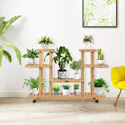 4-Tier Plant Stand, Rolling Flower Shelving Unit with Detachable & Lockable Wheels