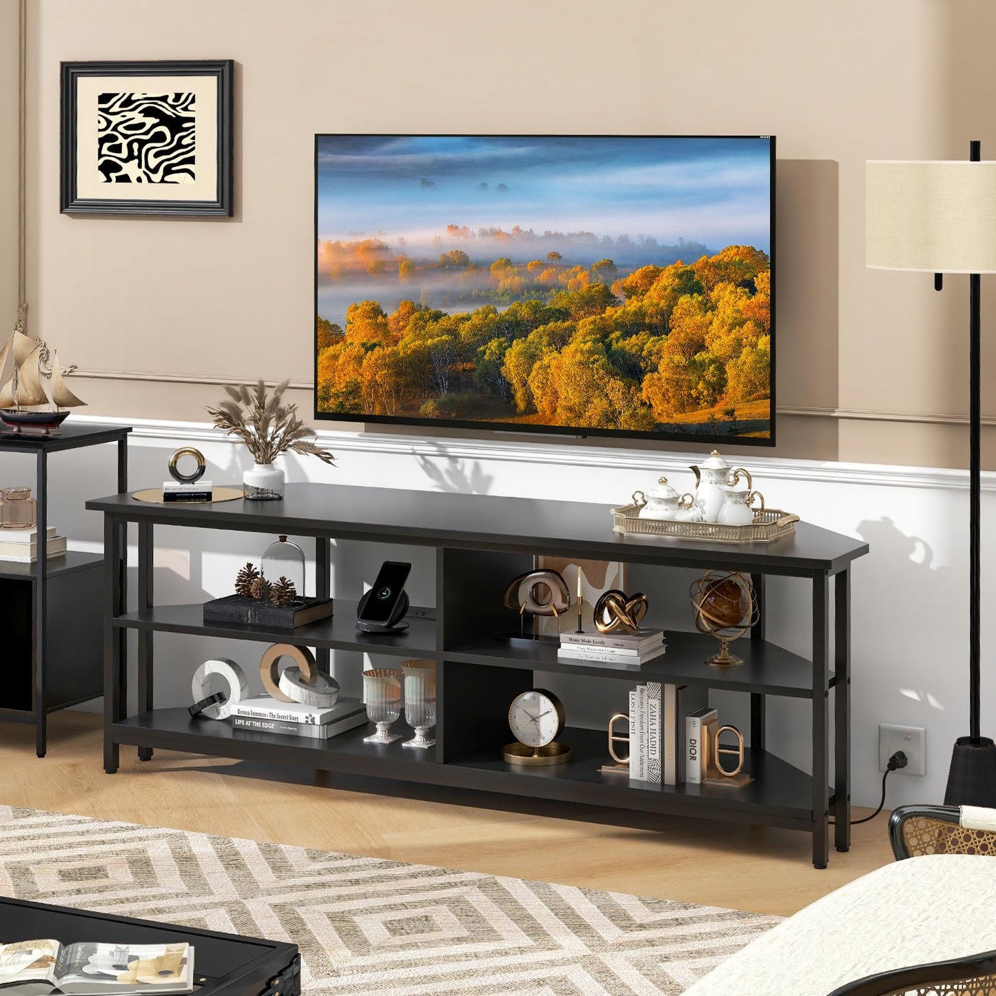 TV Stand with Charging Station for TVs up to 60 Inches, 140cm TV Unit Console Table for Living Room Bedroom