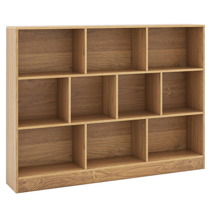 Wooden Cube Bookcase, 3 Tier Open Storage Shelving Unit with 10 Compartments, 140 x 24 x 104cm