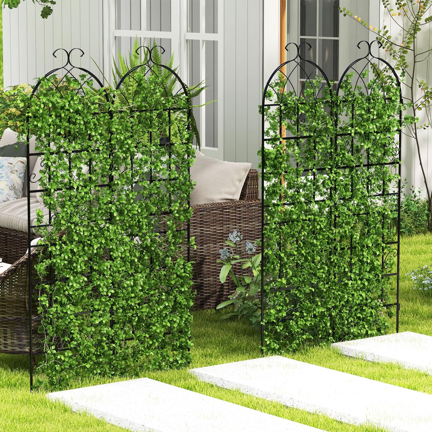 GiantexUK 180/220x50cm Garden Trellis, 6ft/7.2ft Tall Galvanized Metal Fence Climbing Plants Support Frame