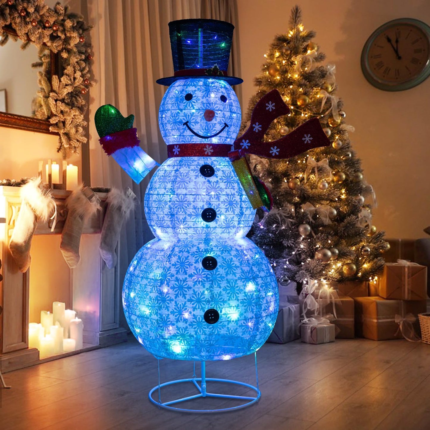 6FT Lighted Christmas Snowman, Pre-Lit Snowman Ornament Xmas Decoration with 180 LED Lights