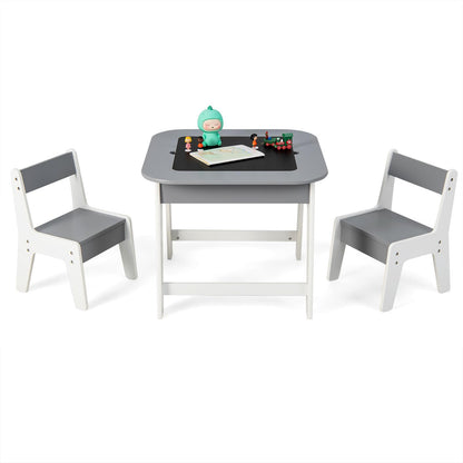 Kids Table and Chairs Set, Wooden Toddler Activity Table Set with Double-Sided Tabletop and Hidden Storage