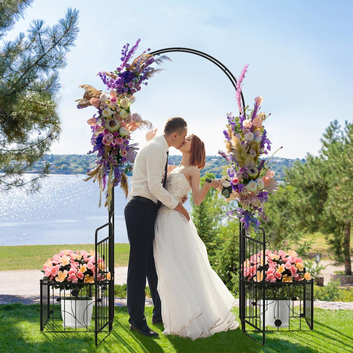 GiantexUK Garden Arch with Gate & Planter Boxes