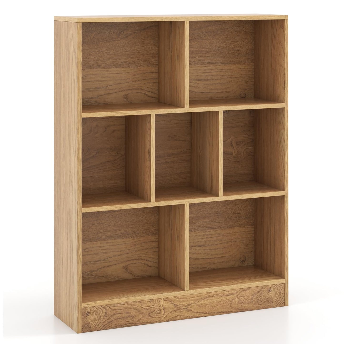 Wooden Cube Bookcase, 3 Tier Open Storage Shelving Unit with 7 Compartments, 80 x 24 x 104cm